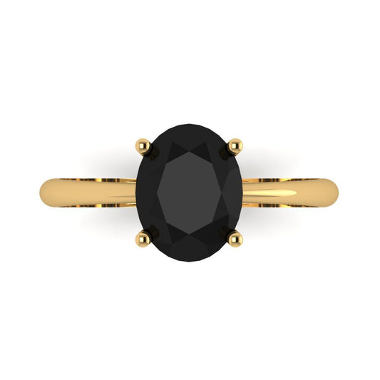 2 cttw Natural Onyx Solitaire  Engagement Ring - Solid Yellow Gold (VVS1, Oval Cut,9x7mm)