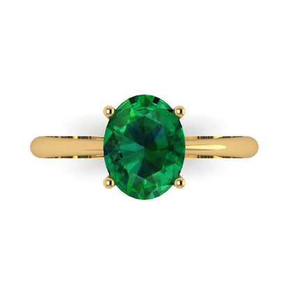 2 cttw Simulated Emerald Solitaire  Engagement Ring - Solid Gold (Oval Cut,9x7mm)