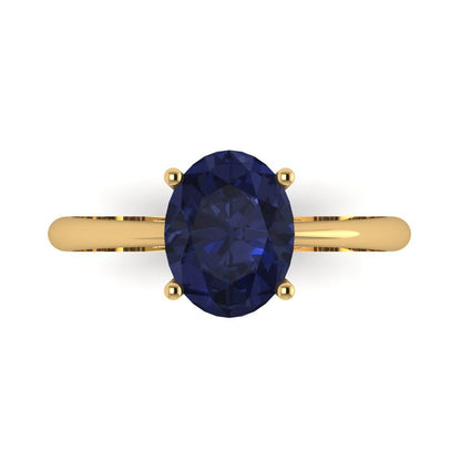 2 cttw Simulated Blue Sapphire Solitaire  Engagement Ring - Solid Yellow Gold (VVS1, Oval Cut,9x7mm)