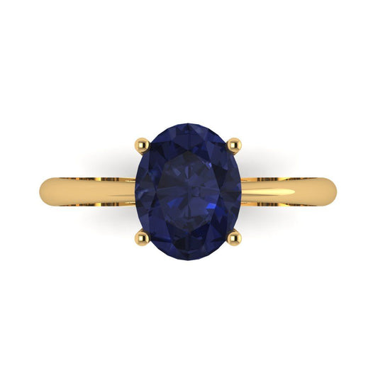 2 cttw Simulated Blue Sapphire Solitaire  Engagement Ring - Solid Yellow Gold (VVS1, Oval Cut,9x7mm)