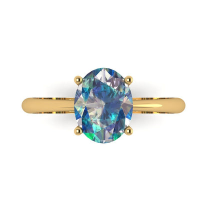 2 cttw Blue Moissanite Solitaire  Engagement Ring - Solid Yellow Gold (VVS1, Oval Cut,9x7mm)