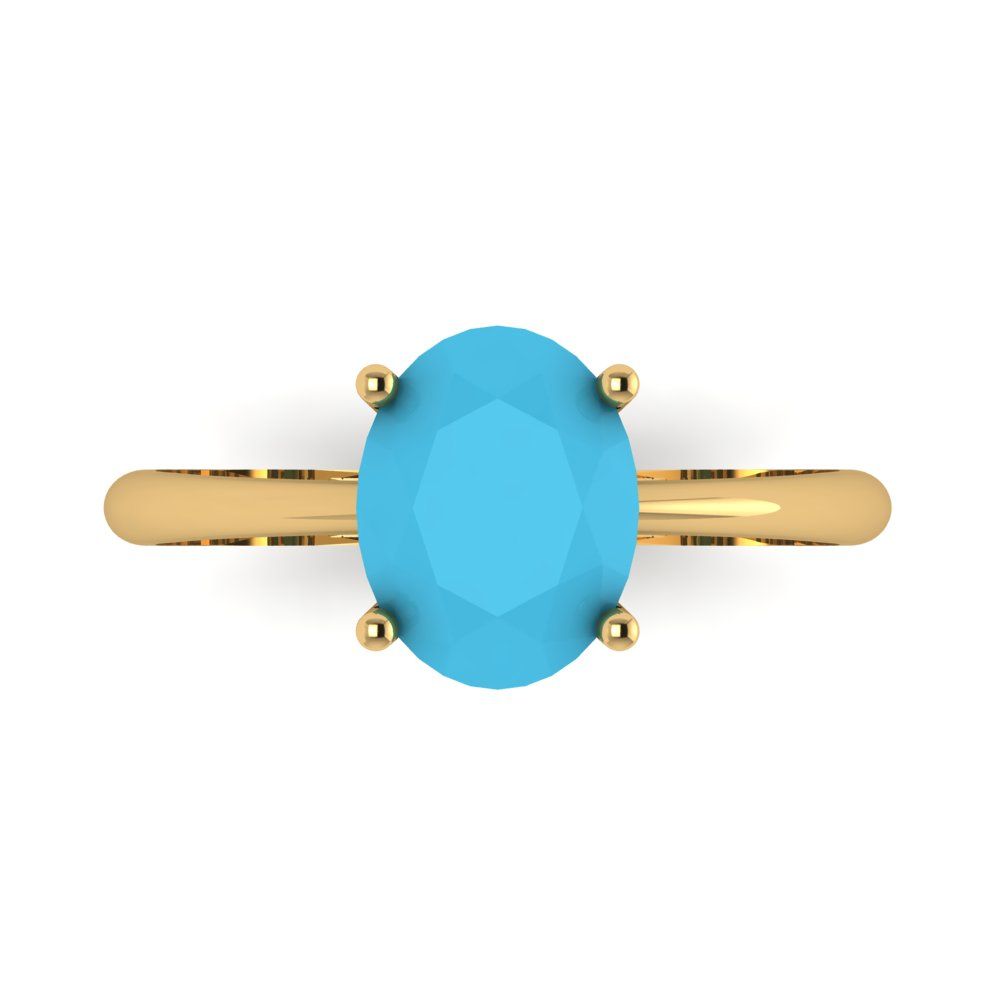 2 cttw Simulated Turquoise Solitaire  Engagement Ring - Solid Yellow Gold (VVS1, Oval Cut,9x7mm)