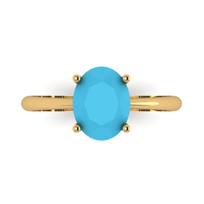 2 cttw Simulated Turquoise Solitaire  Engagement Ring - Solid Yellow Gold (VVS1, Oval Cut,9x7mm)