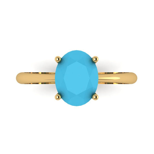 2 cttw Simulated Turquoise Solitaire  Engagement Ring - Solid Yellow Gold (VVS1, Oval Cut,9x7mm)