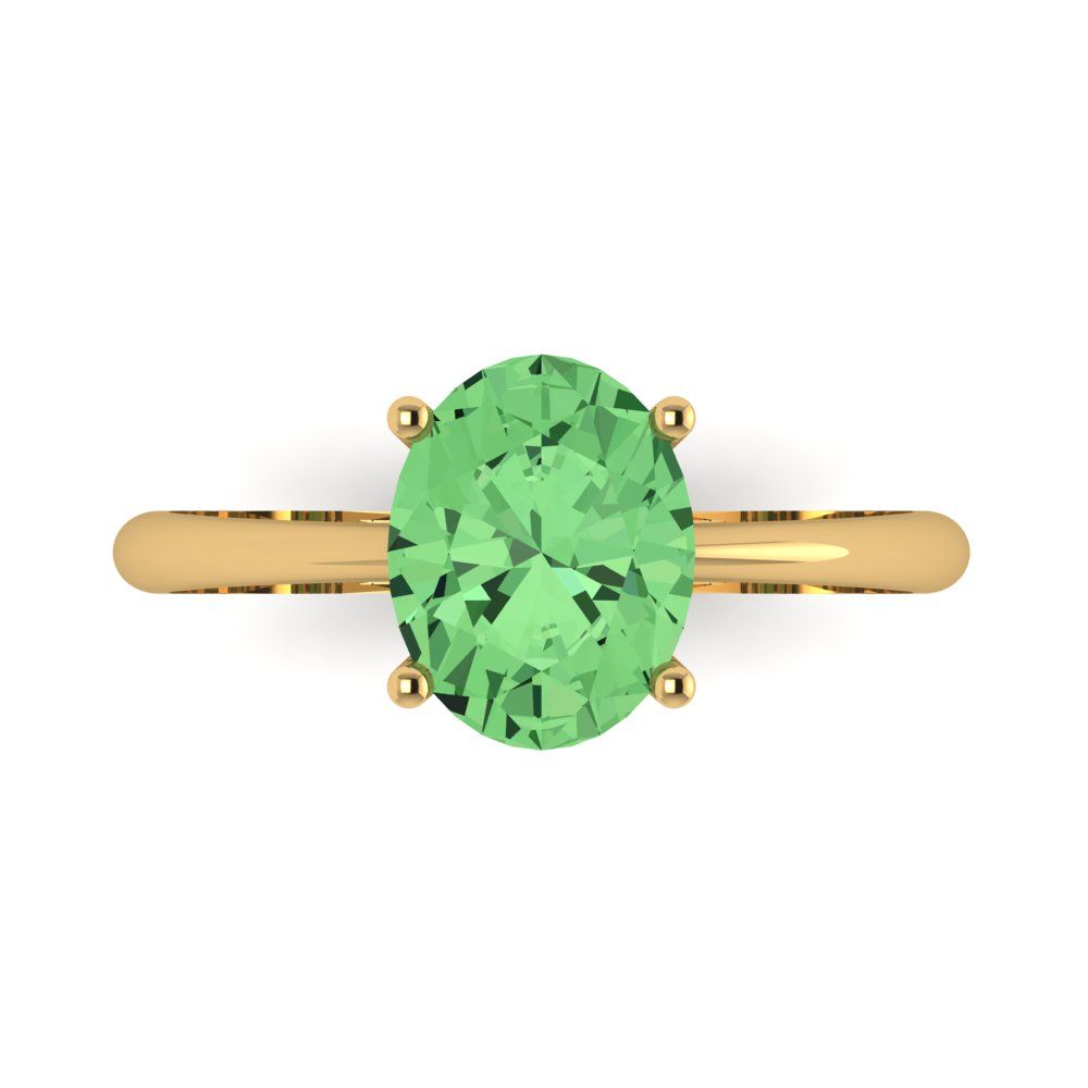 2 cttw Zirconia Simulated Green Diamond Solitaire  Engagement Ring - Solid Yellow Gold (VVS1, Oval Cut,9x7mm)