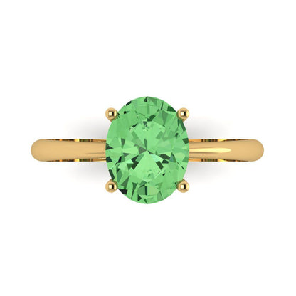 2 cttw Zirconia Simulated Green Diamond Solitaire  Engagement Ring - Solid Yellow Gold (VVS1, Oval Cut,9x7mm)
