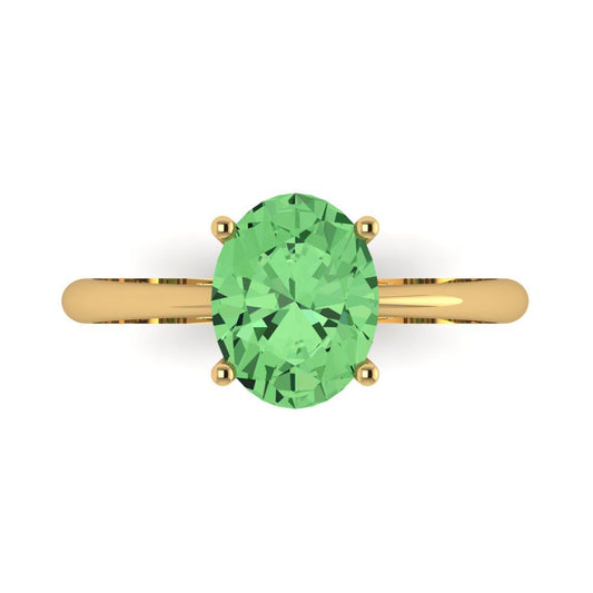 2 cttw Zirconia Simulated Green Diamond Solitaire  Engagement Ring - Solid Yellow Gold (VVS1, Oval Cut,9x7mm)