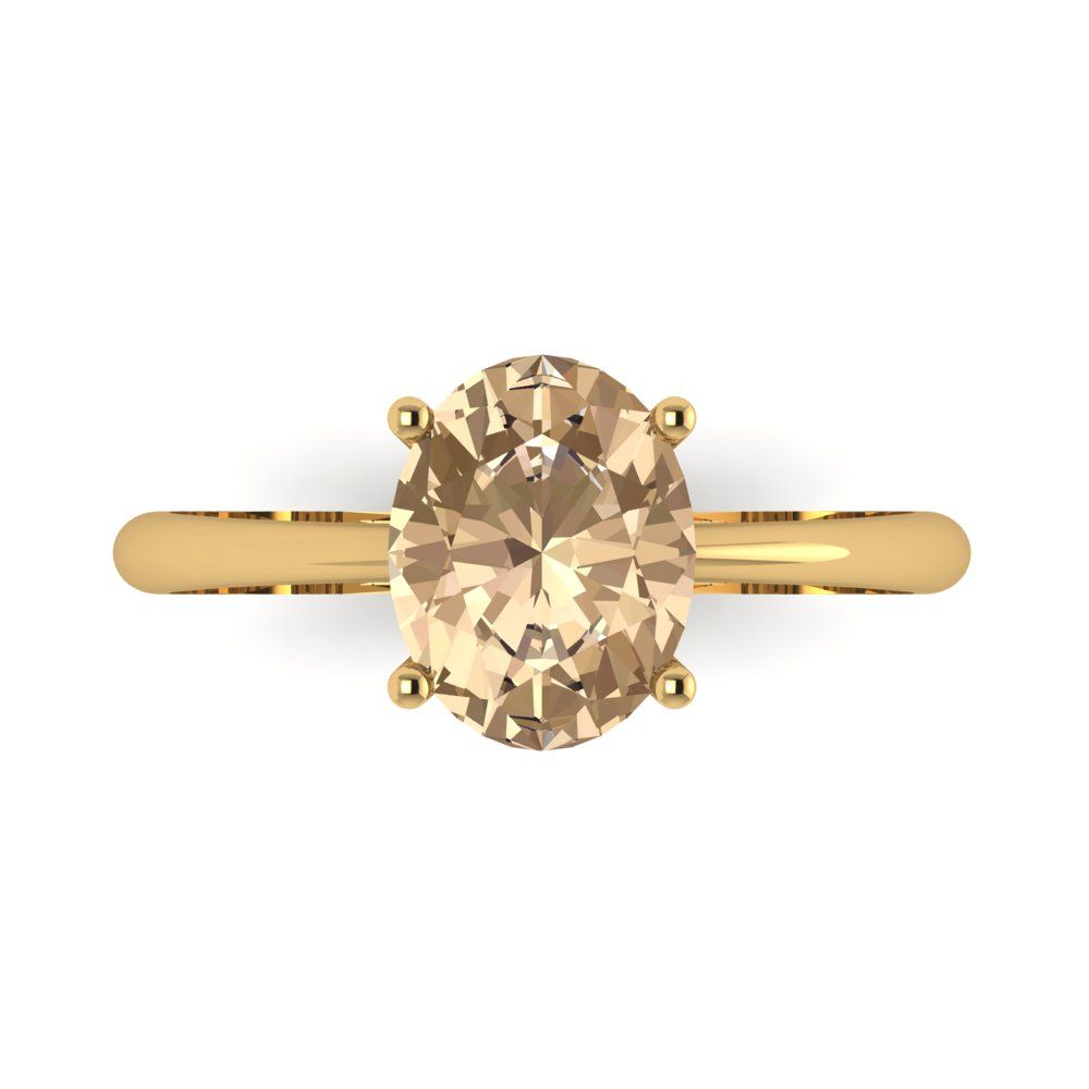 2 cttw Yellow Moissanite Solitaire  Engagement Ring - Solid Yellow Gold (VVS1, Oval Cut,9x7mm)