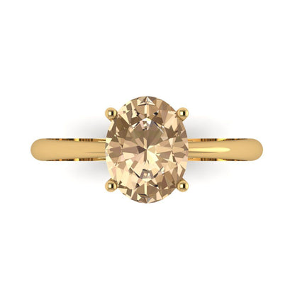 2 cttw Yellow Moissanite Solitaire  Engagement Ring - Solid Yellow Gold (VVS1, Oval Cut,9x7mm)