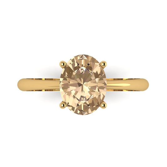 2 cttw Yellow Moissanite Solitaire  Engagement Ring - Solid Yellow Gold (VVS1, Oval Cut,9x7mm)