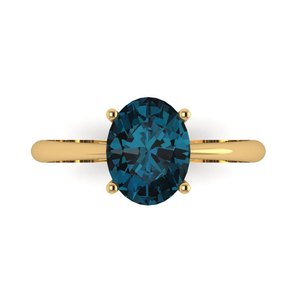 2 cttw Natural London Blue Topaz Solitaire  Engagement Ring - Solid Yellow Gold (VVS1, Oval Cut,9x7mm)