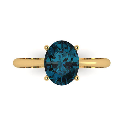 2 cttw Natural London Blue Topaz Solitaire  Engagement Ring - Solid Yellow Gold (VVS1, Oval Cut,9x7mm)