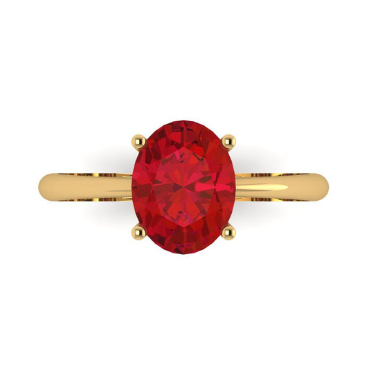 2 cttw Simulated Ruby Solitaire  Engagement Ring - Solid Yellow Gold (VVS1, Oval Cut,9x7mm)