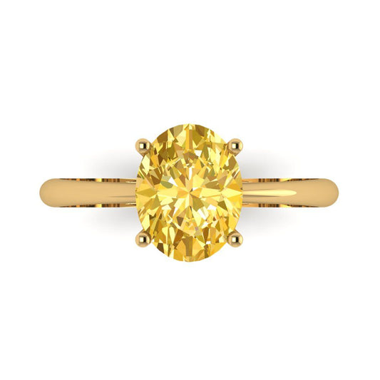 2 cttw Zirconia Simulated Yellow Diamond Solitaire  Engagement Ring - Solid Yellow Gold (VVS1, Oval Cut,9x7mm)