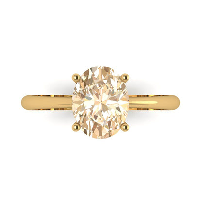 2 cttw Natural Morganite Solitaire  Engagement Ring - Solid Yellow Gold (VVS1, Oval Cut,9x7mm)