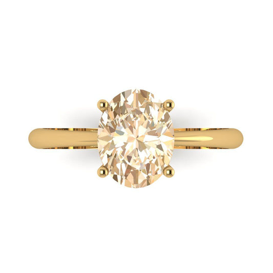 2 cttw Natural Morganite Solitaire  Engagement Ring - Solid Yellow Gold (VVS1, Oval Cut,9x7mm)