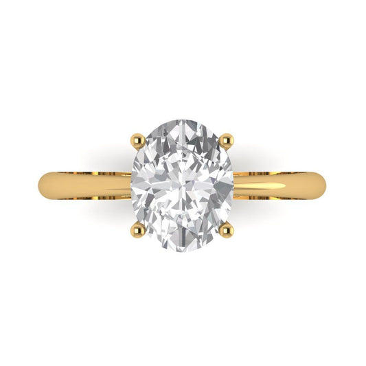 2 cttw Zirconia Simulated Diamond Solitaire  Engagement Ring - Solid Yellow Gold (VVS1, Oval Cut,9x7mm)