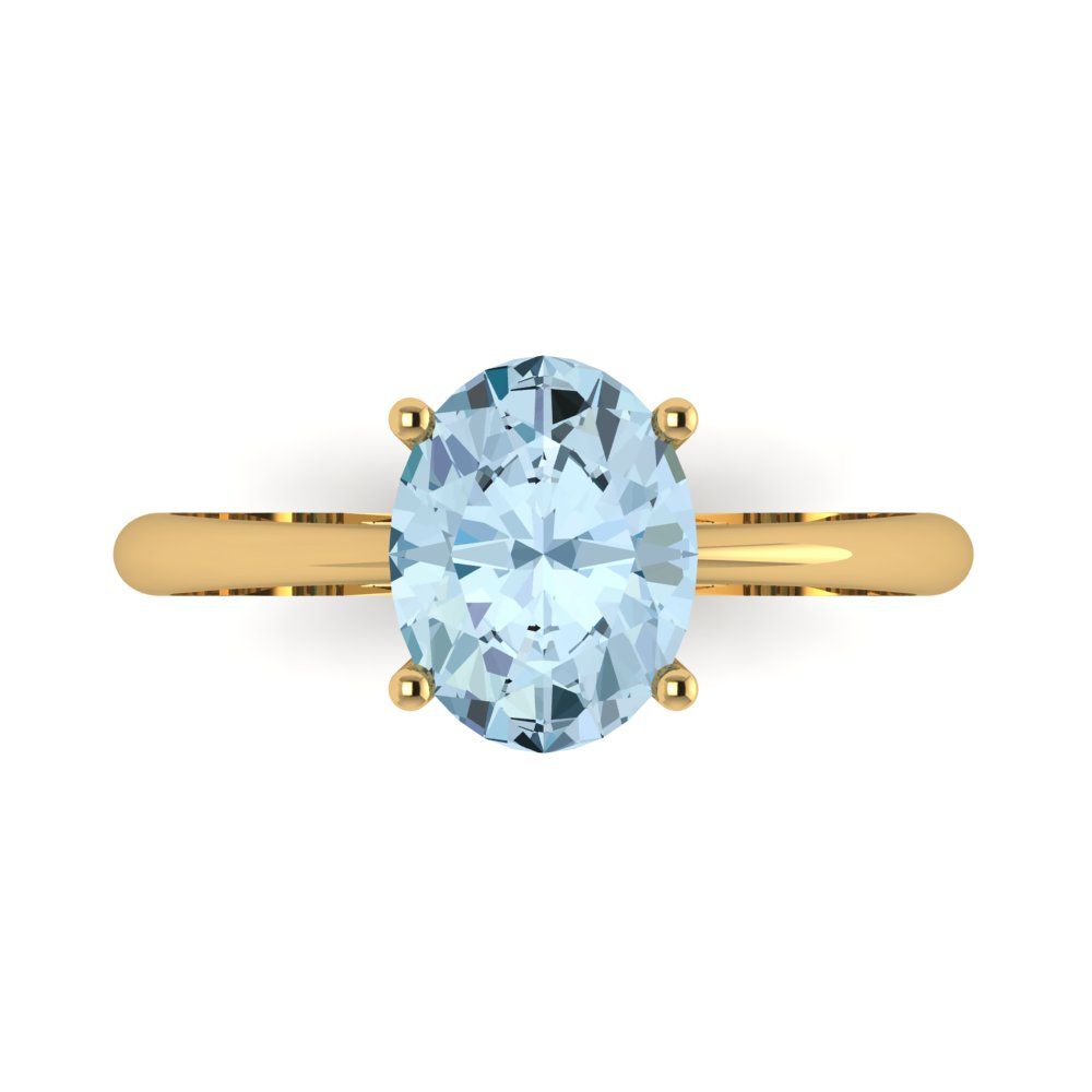2 cttw Natural Sky Blue Topaz Solitaire  Engagement Ring - Solid Yellow Gold (VVS1, Oval Cut,9x7mm)