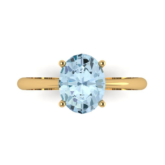 2 cttw Natural Sky Blue Topaz Solitaire  Engagement Ring - Solid Yellow Gold (VVS1, Oval Cut,9x7mm)