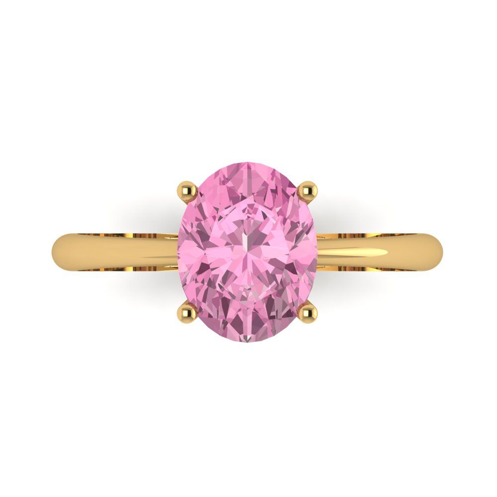 2 cttw Zirconia Simulated Pink Diamond Solitaire  Engagement Ring - Solid Yellow Gold (VVS1, Oval Cut,9x7mm)