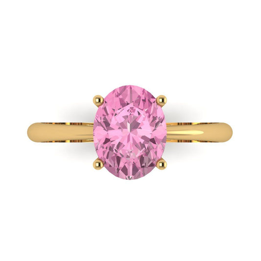 2 cttw Zirconia Simulated Pink Diamond Solitaire  Engagement Ring - Solid Yellow Gold (VVS1, Oval Cut,9x7mm)