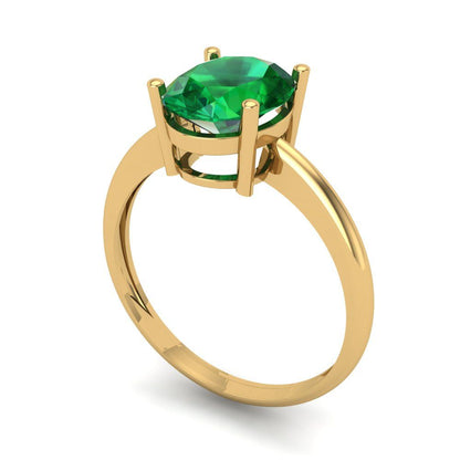 2 cttw Simulated Emerald Solitaire  Engagement Ring - Solid Gold (Oval Cut,9x7mm)