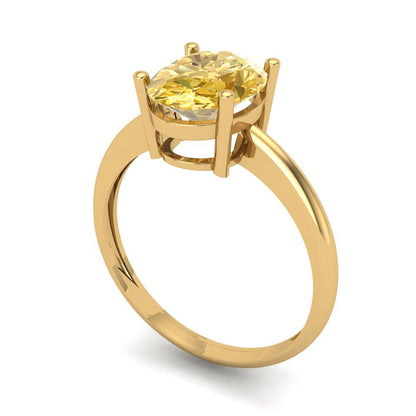 2 cttw Zirconia Simulated Yellow Diamond Solitaire  Engagement Ring - Solid Yellow Gold (VVS1, Oval Cut,9x7mm)