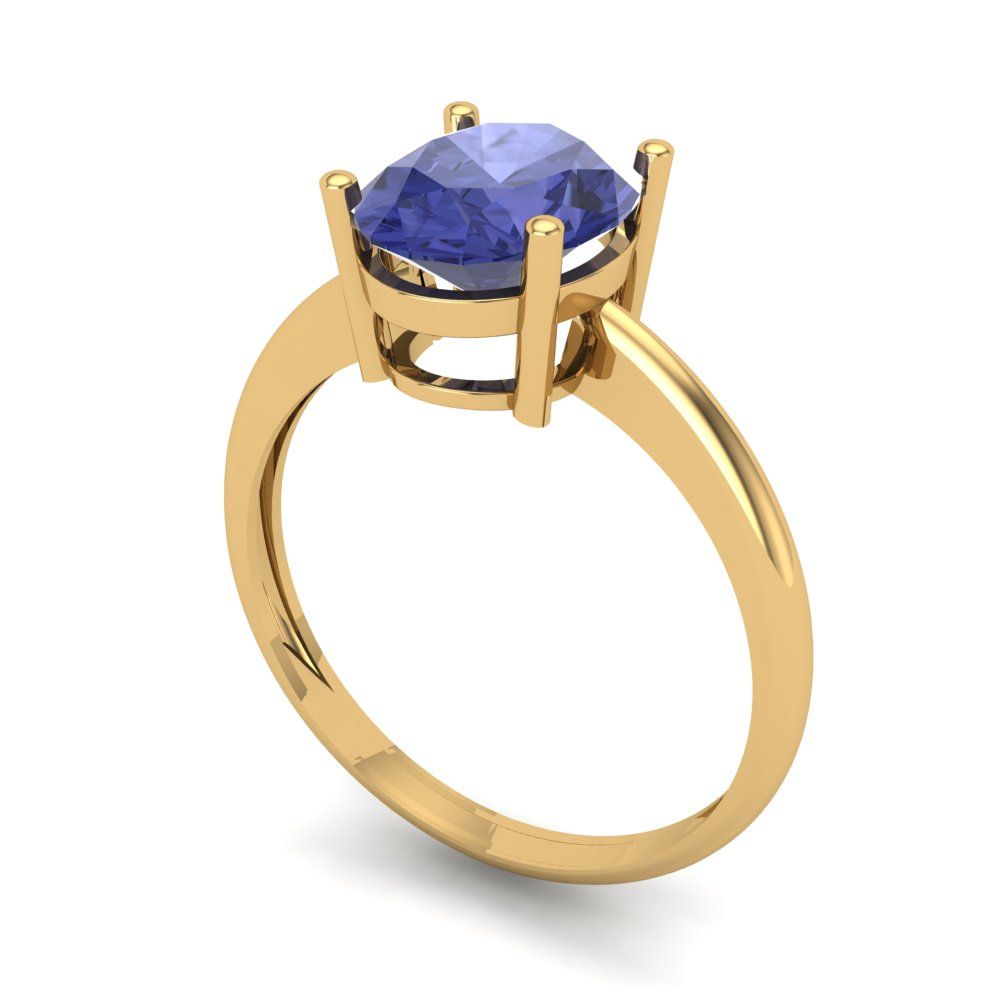 2 cttw Simulated Tanzanite Solitaire  Engagement Ring - Solid Yellow Gold (VVS1, Oval Cut,9x7mm)