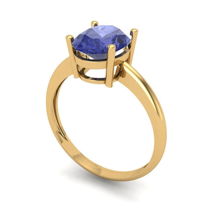 2 cttw Simulated Tanzanite Solitaire  Engagement Ring - Solid Yellow Gold (VVS1, Oval Cut,9x7mm)