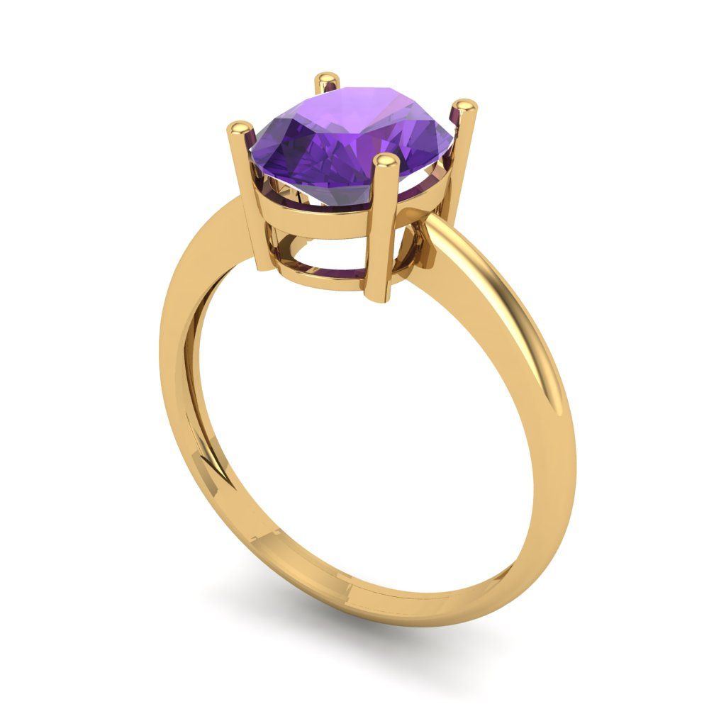 2 cttw Natural Amethyst Solitaire  Engagement Ring - Solid Gold (Oval Cut,9x7mm)
