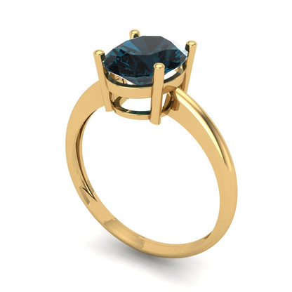 2 cttw Natural London Blue Topaz Solitaire  Engagement Ring - Solid Yellow Gold (VVS1, Oval Cut,9x7mm)