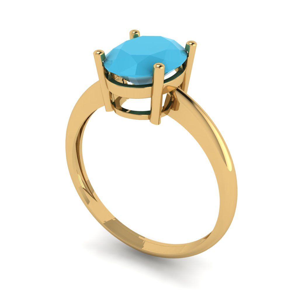 2 cttw Simulated Turquoise Solitaire  Engagement Ring - Solid Yellow Gold (VVS1, Oval Cut,9x7mm)