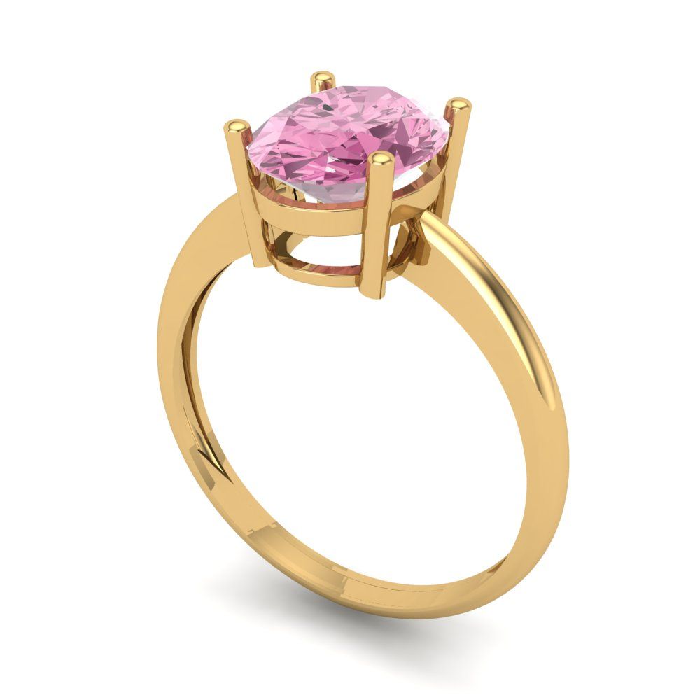 2 cttw Zirconia Simulated Pink Diamond Solitaire  Engagement Ring - Solid Yellow Gold (VVS1, Oval Cut,9x7mm)