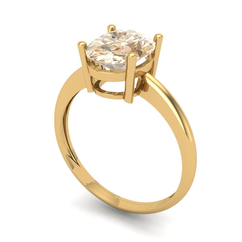 2 cttw Natural Morganite Solitaire  Engagement Ring - Solid Yellow Gold (VVS1, Oval Cut,9x7mm)