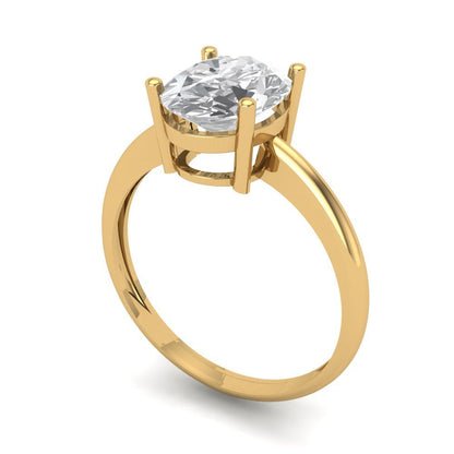 2 cttw Moissanite Solitaire  Engagement Ring - Solid Yellow Gold (VVS1, Oval Cut,9x7mm)