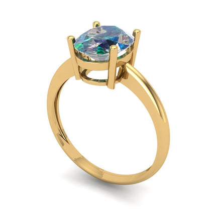 2 cttw Blue Moissanite Solitaire  Engagement Ring - Solid Yellow Gold (VVS1, Oval Cut,9x7mm)