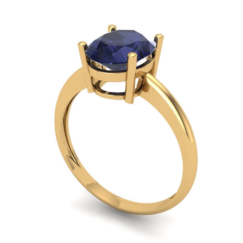 2 cttw Simulated Blue Sapphire Solitaire  Engagement Ring - Solid Yellow Gold (VVS1, Oval Cut,9x7mm)