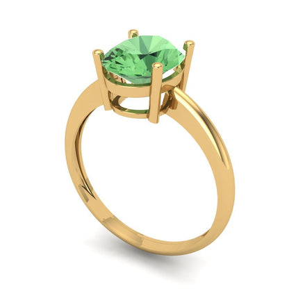 2 cttw Zirconia Simulated Green Diamond Solitaire  Engagement Ring - Solid Yellow Gold (VVS1, Oval Cut,9x7mm)