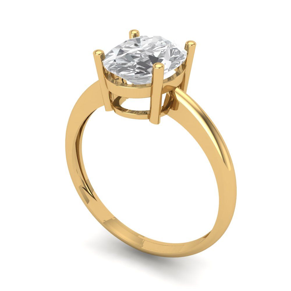 2 cttw White Sapphire Solitaire  Engagement Ring - Solid Yellow Gold (VVS1, Oval Cut,9x7mm)