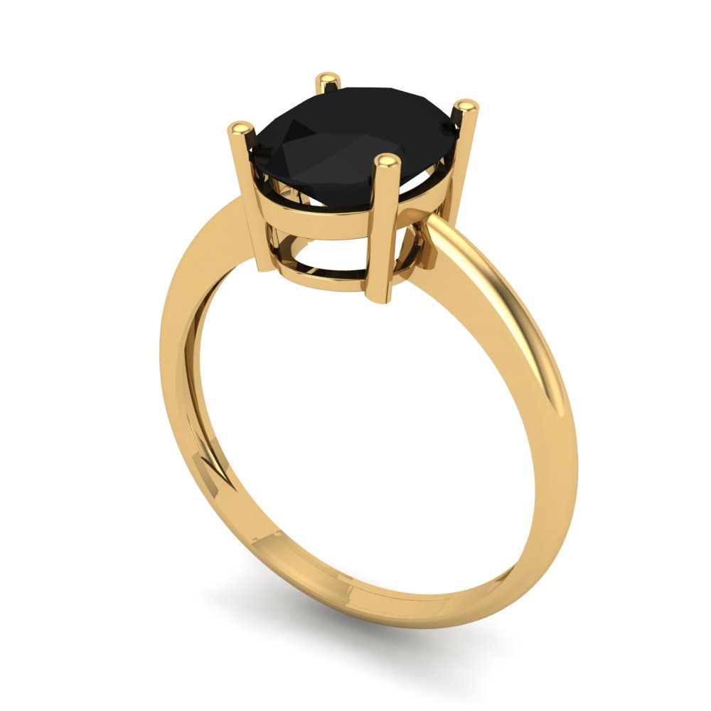 2 cttw Natural Onyx Solitaire  Engagement Ring - Solid Yellow Gold (VVS1, Oval Cut,9x7mm)
