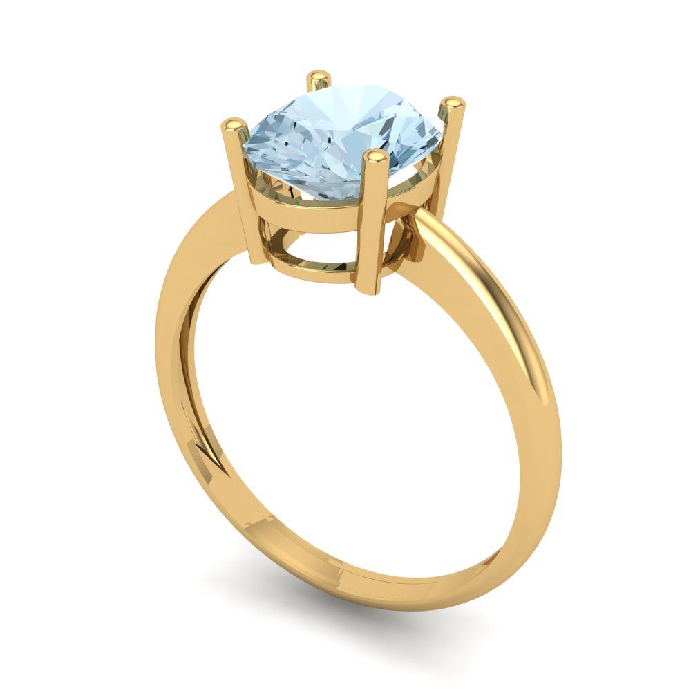 2 cttw Natural Aquamarine Solitaire  Engagement Ring - Solid Yellow Gold (VVS1, Oval Cut,9x7mm)