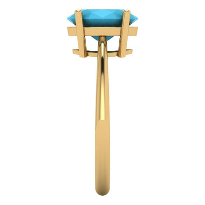 2 cttw Simulated Turquoise Solitaire  Engagement Ring - Solid Yellow Gold (VVS1, Oval Cut,9x7mm)