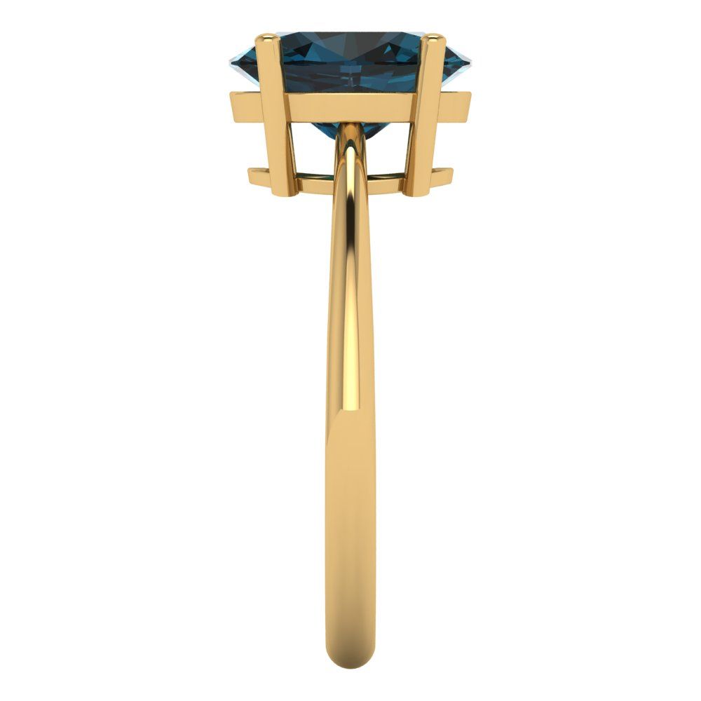 2 cttw Natural London Blue Topaz Solitaire  Engagement Ring - Solid Yellow Gold (VVS1, Oval Cut,9x7mm)