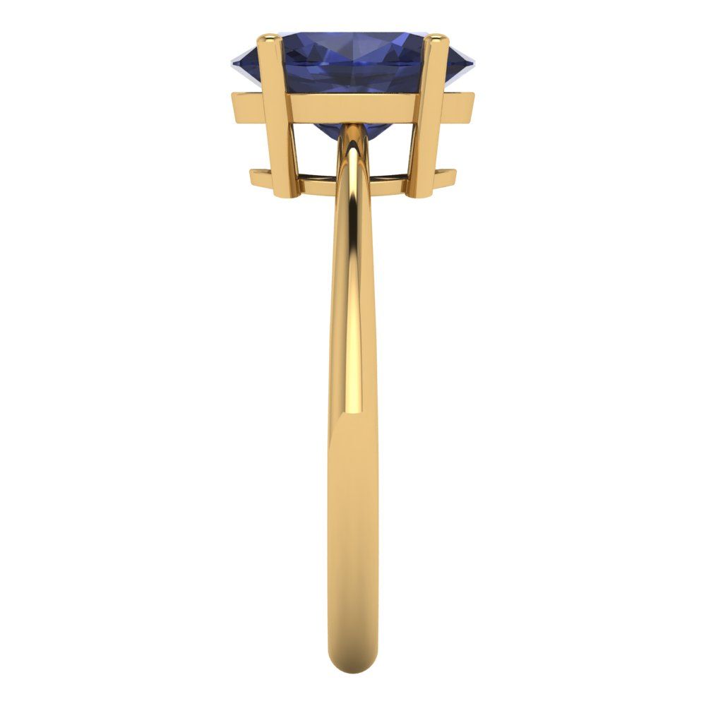 2 cttw Simulated Blue Sapphire Solitaire  Engagement Ring - Solid Yellow Gold (VVS1, Oval Cut,9x7mm)