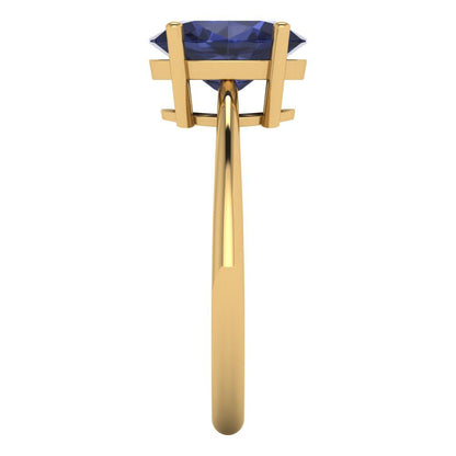 2 cttw Simulated Blue Sapphire Solitaire  Engagement Ring - Solid Yellow Gold (VVS1, Oval Cut,9x7mm)