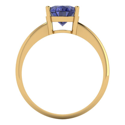 2 cttw Simulated Tanzanite Solitaire  Engagement Ring - Solid Yellow Gold (VVS1, Oval Cut,9x7mm)