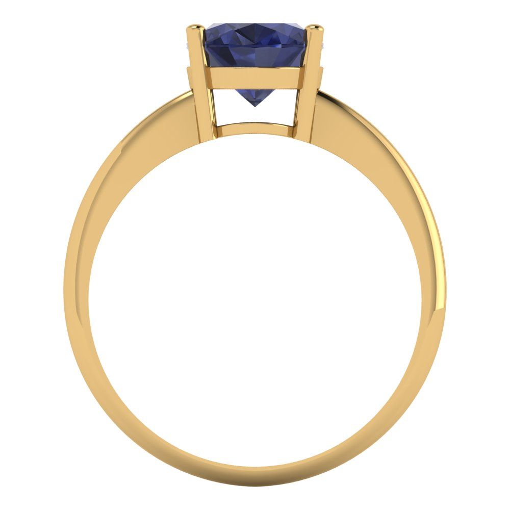 2 cttw Simulated Blue Sapphire Solitaire  Engagement Ring - Solid Yellow Gold (VVS1, Oval Cut,9x7mm)