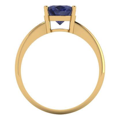 2 cttw Simulated Blue Sapphire Solitaire  Engagement Ring - Solid Yellow Gold (VVS1, Oval Cut,9x7mm)