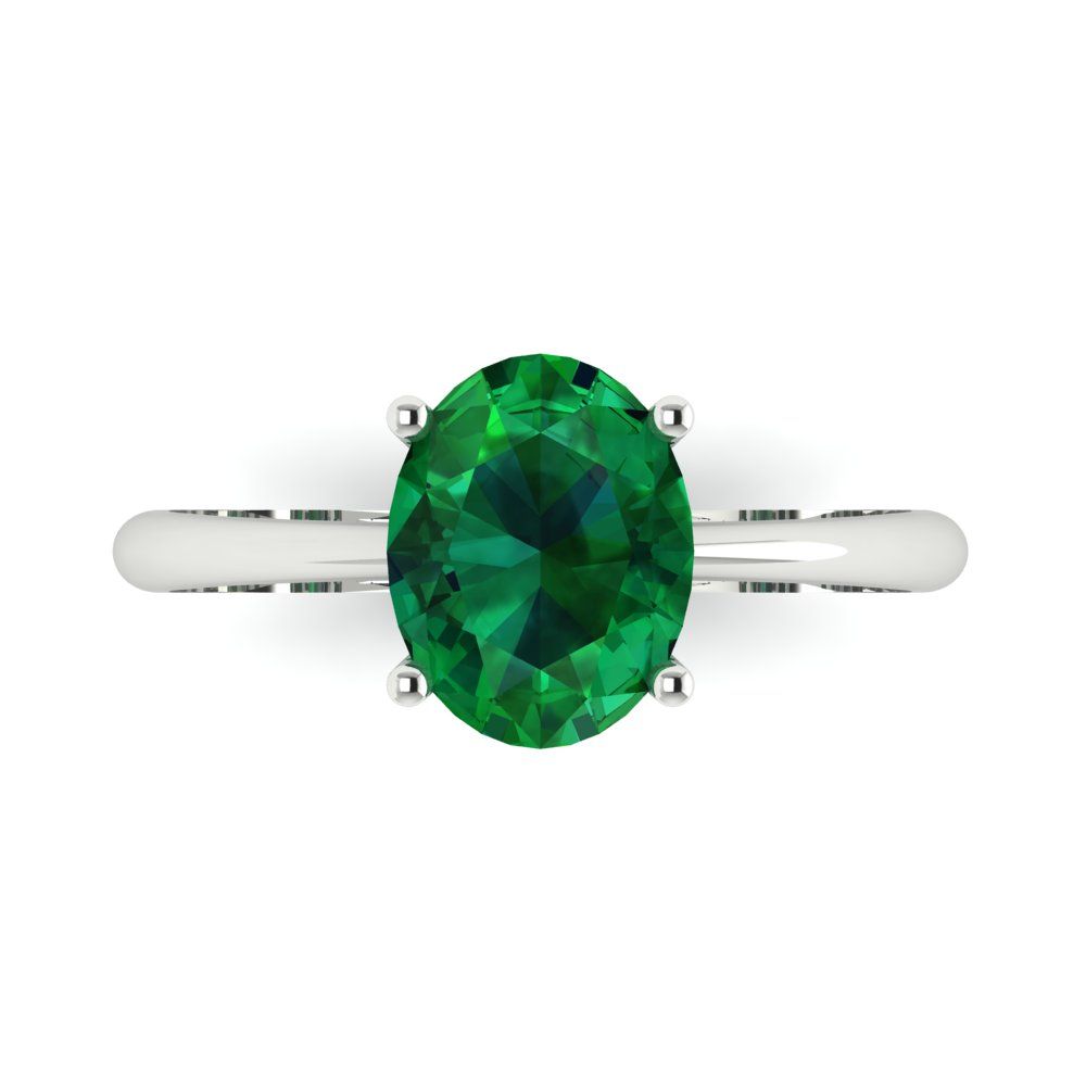 2 cttw Simulated Emerald Solitaire  Engagement Ring - Solid Gold (Oval Cut,9x7mm)