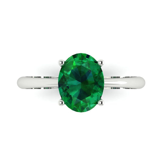 2 cttw Simulated Emerald Solitaire  Engagement Ring - Solid White Gold (VVS1, Oval Cut,9x7mm)